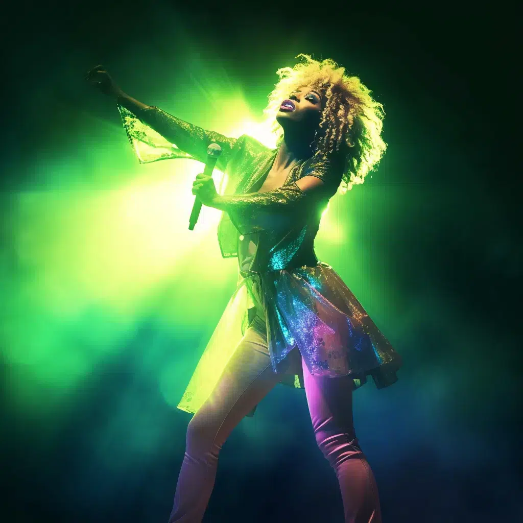 TheRealCan 80s synthwave happy old Tina Turner singing on stage